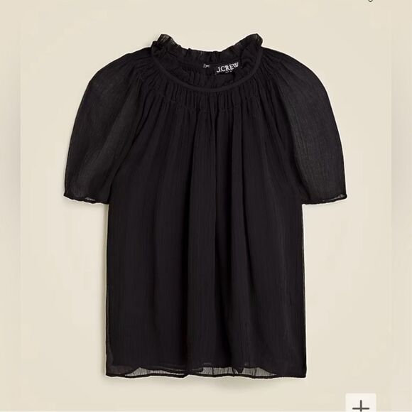 NWT J. Crew Black Crinkle Chiffon Smocked Top Size S - Picture 1 of 16